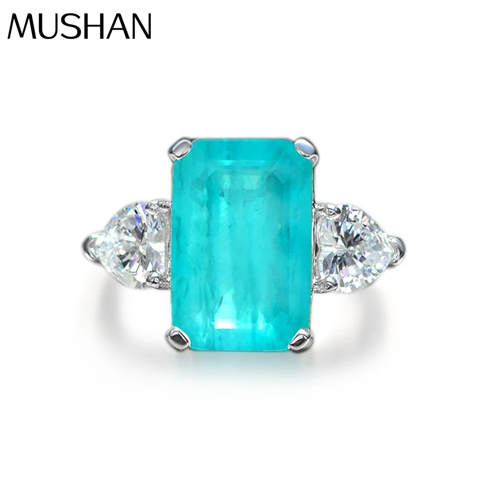 MuShan Jewelry Factory 925 Silver 5 Carat Synthetic Paraiba Rectangular 8*12 High Carbon Diamond Ring for Women