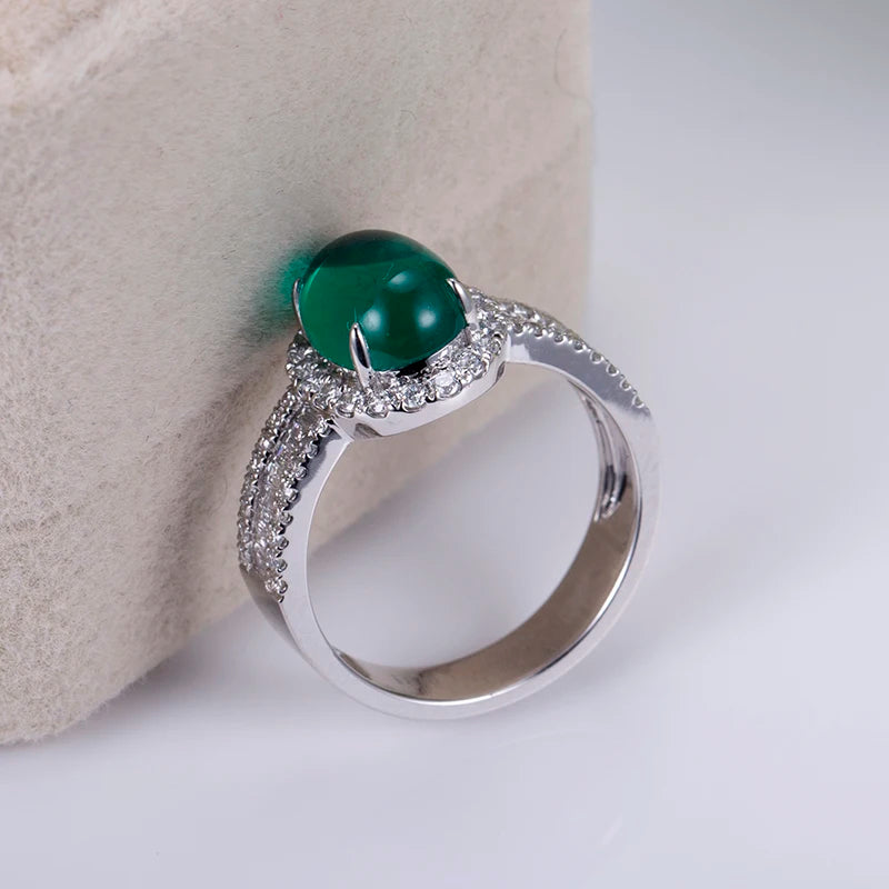 Messi Jewelry MSR-1045 Custom 18K Gold Lab Grown Emerald Ring for Women