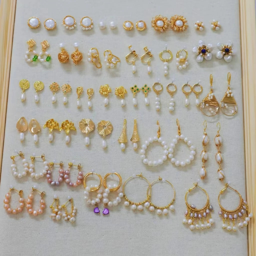 New Jewelry Yiwu Wholesale Gold Plated Natural Pearl Earings Jewelry Women Korean Wholesale Bulk 18K Gold Plated Jewelry