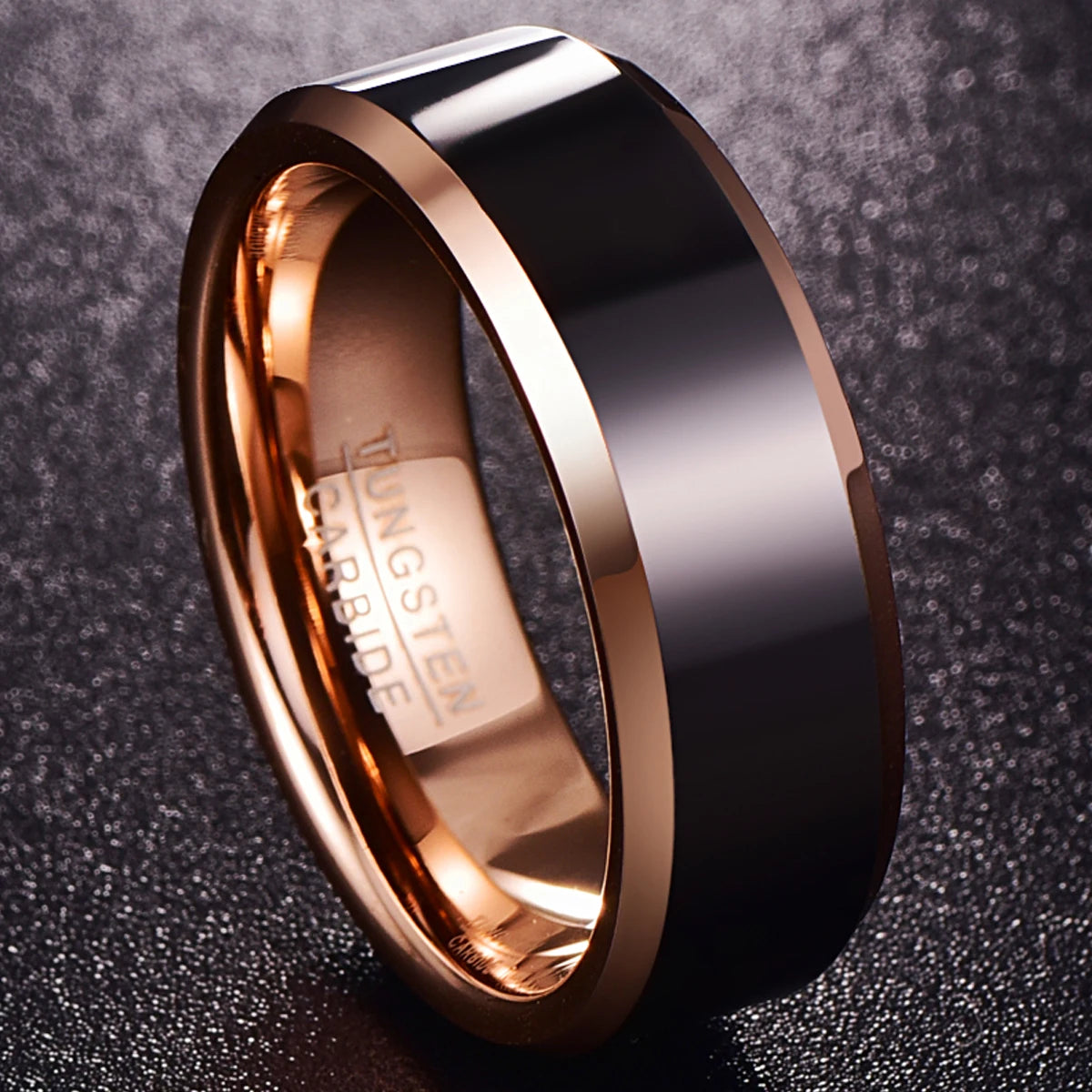 REBEL 8mm Rose Gold & Black Tungsten Carbide Ring | Two-Tone Wedding Band