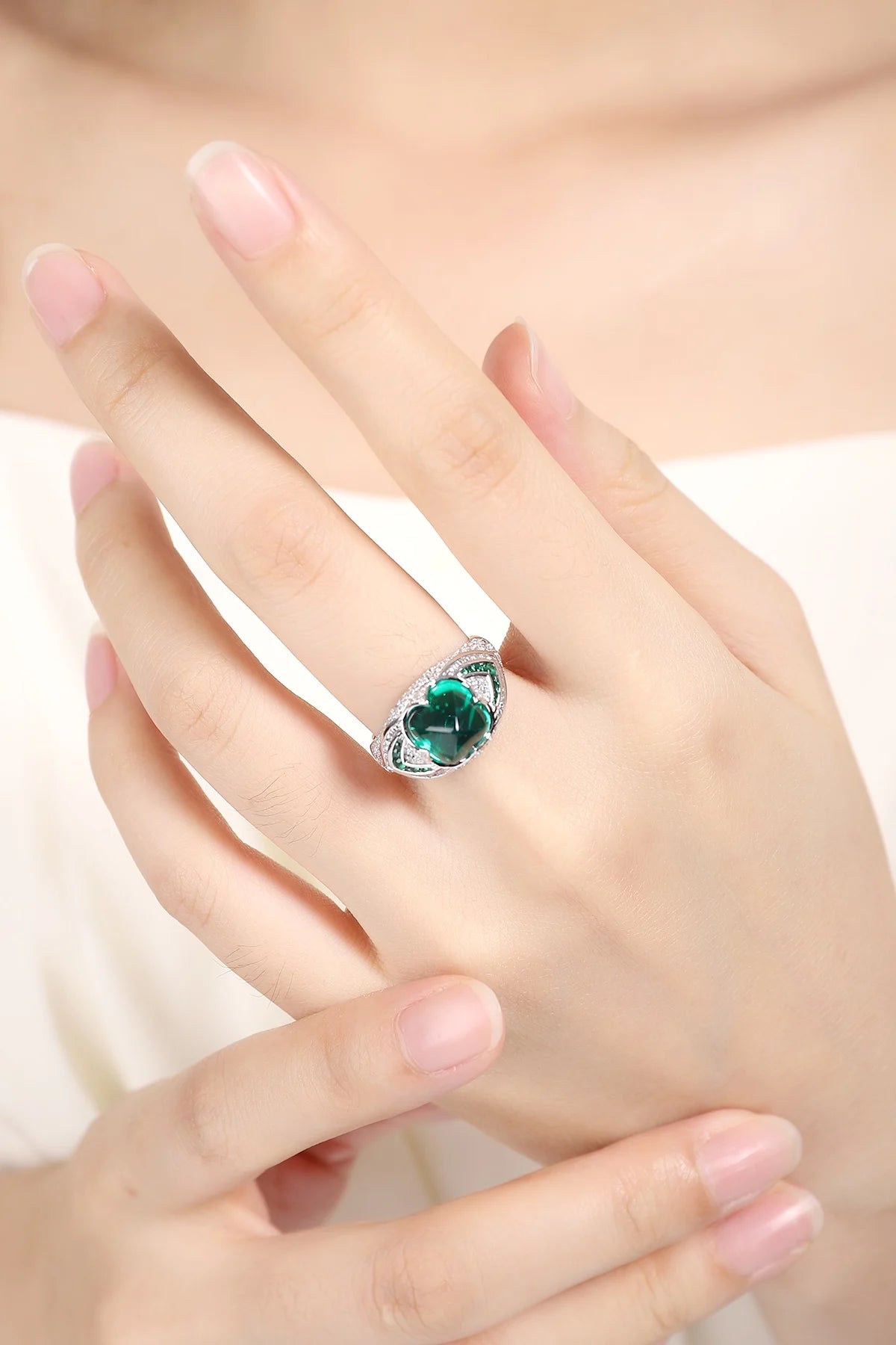 Gemfiori Emerald Ring for Men Engagement Rings Silver Sterling 925 3CT Sugar Loaf Lab Grown Emerald Unisex Rings Non Tarnish Non Allergic