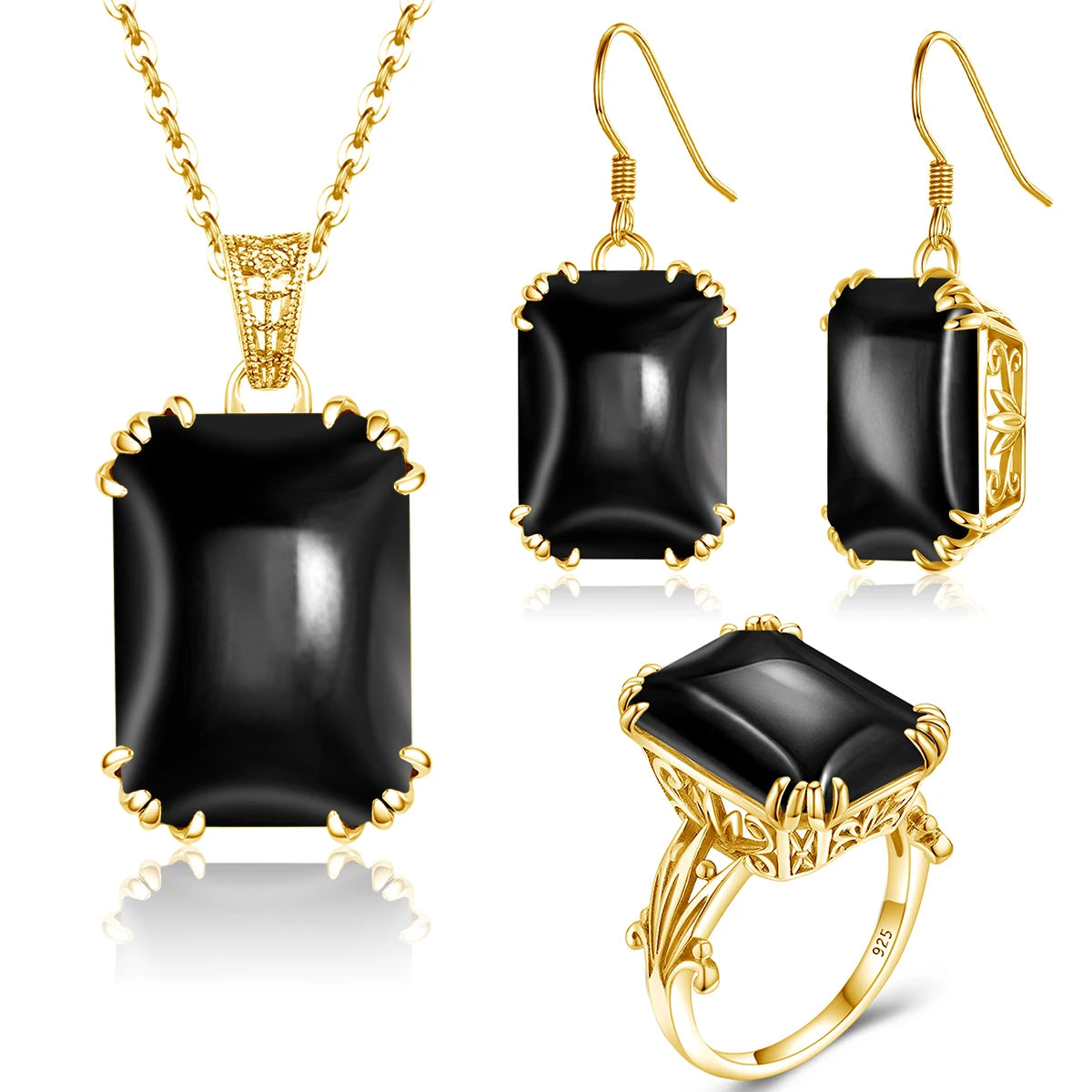 ArtistA New Women Gemstone Ring Earrings Pendientes Boho Wedding 925 Sterling Silver Amethyst Gold Jewelry Set