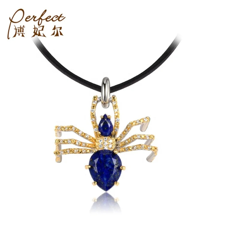 PERFECT Guangdong 18K Gold Plated Rhodium Plated Women's Classic Spider Shape Lapis Stone 925 Sterling Silver Pendant RCS