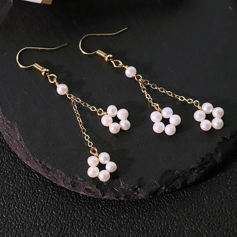 White Natural Pearl Chain Earrings Handmade Design Earrings Gift for Banquet Wedding Women's Jewelry GE1814