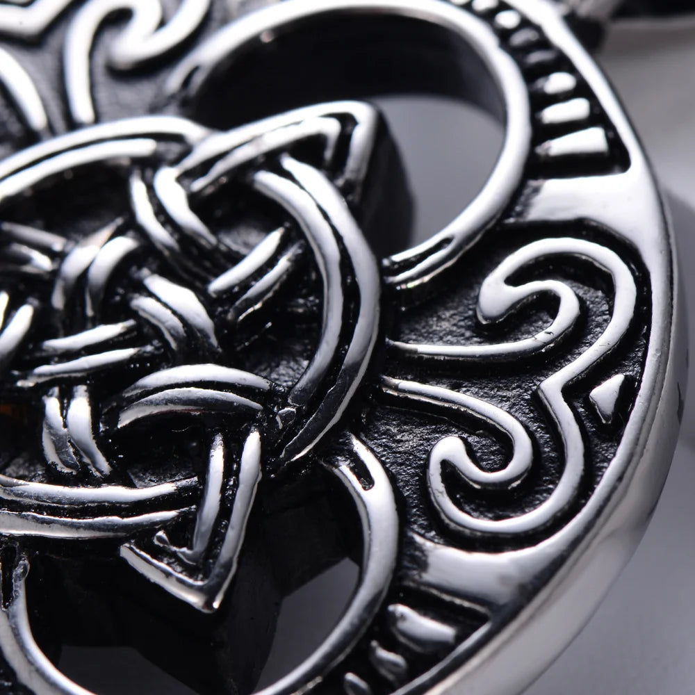 REBEL VIKING Celtic Knot Totem Round Pendant Necklace – Retro Silver 24"