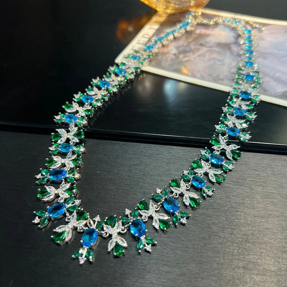 S&S Sapphire Zircon Necklace, Italian Exquisite Craftsmanship, Fashionable and Luxurious Jewelry for Dinner Ceremonies