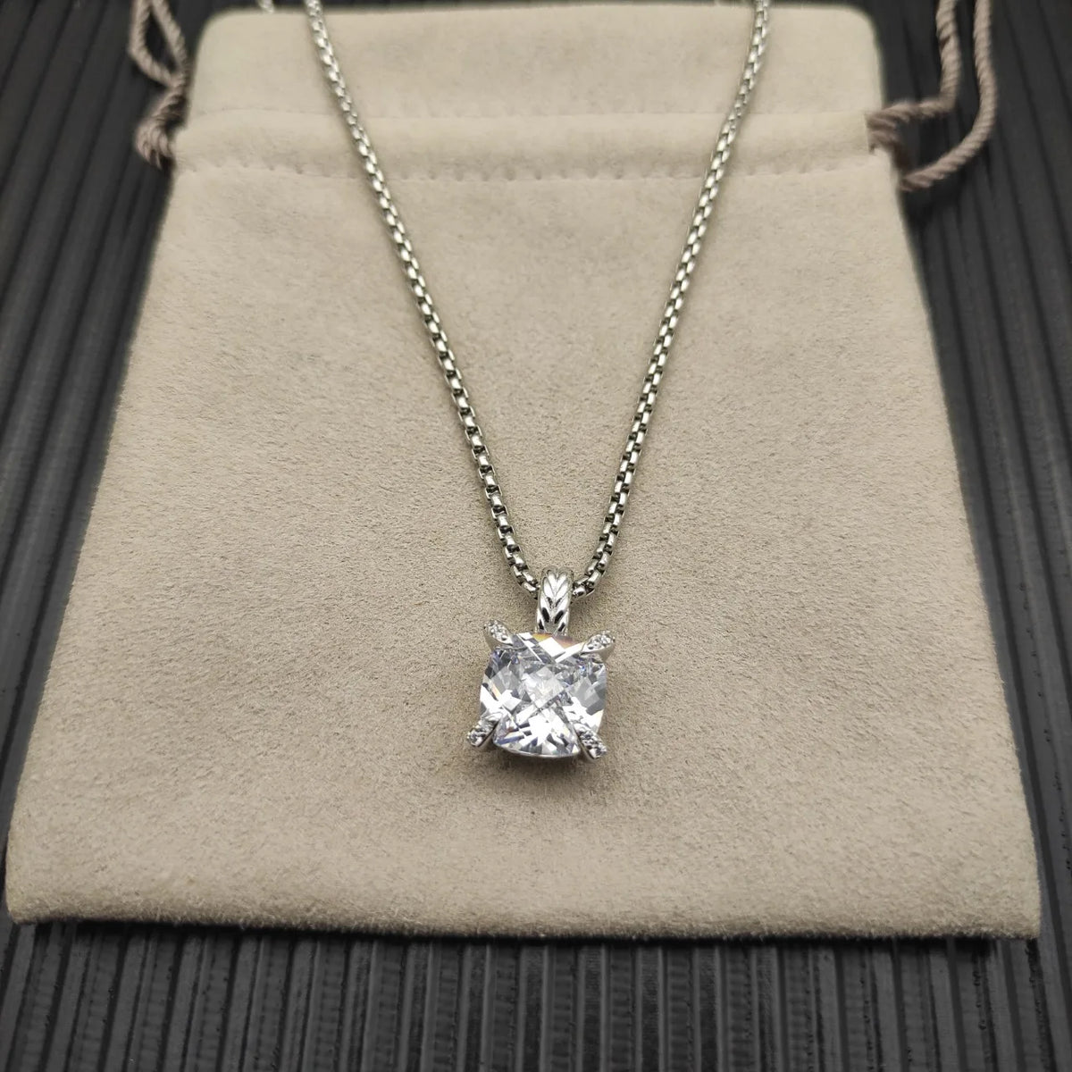 REDheart DY High-Quality Silver-Plated 11mm Four-Prong Diamond Necklace. Gold-Plated Colored Gemstone Necklace. Jewelry.