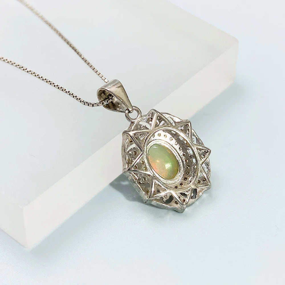 Gioiellieri Natural Opal Pendant S925 Sterling Silver Necklace for Women Fine Jewelry October Birthstone Anniversary Birthday Gift New
