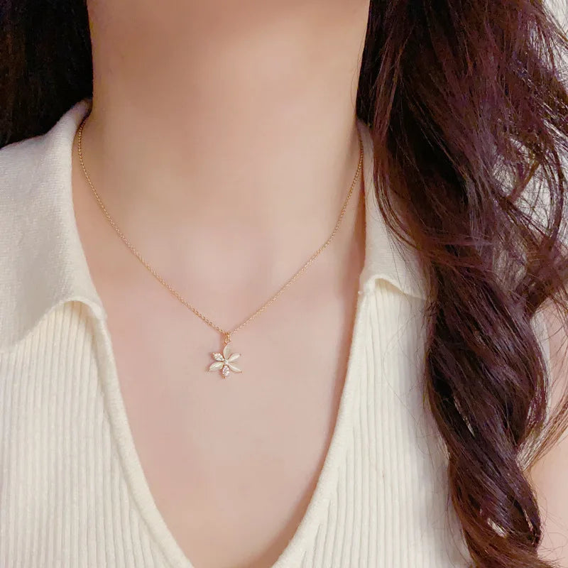 Top Quality Fashion Exquisite Cat Eye Stone Flower Necklace and Earrings Set Classic Real Gold Plated Jewelry Set for Women