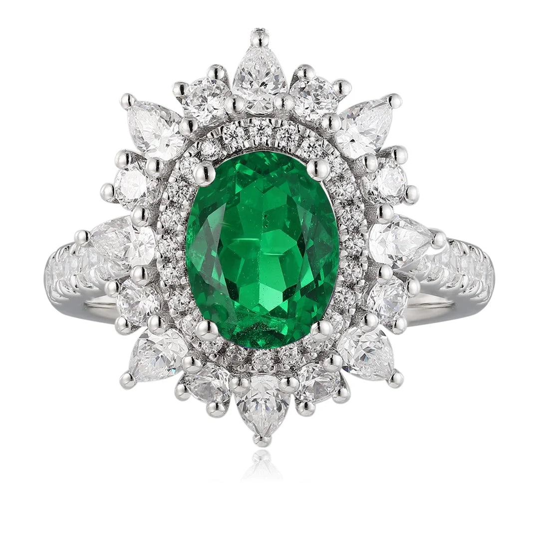 Gemfiori Zhanhao Jewelry S925 Silver Lab Grown Emerald Vintage Custom Engagement Gift Ring Necklace Earrings Ladies' Bridal Jewelry