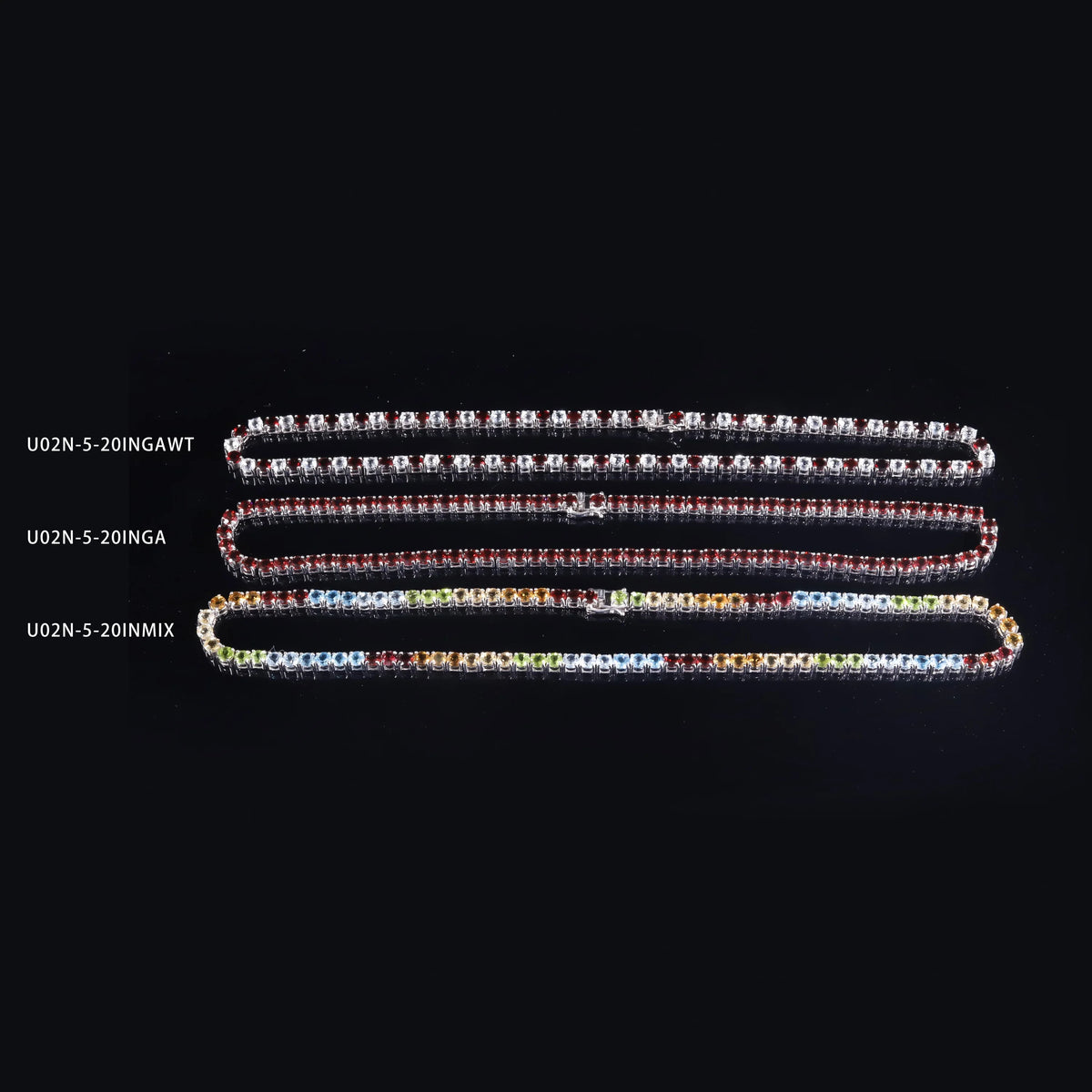 ArtistA Abiding Fine Jewelry Colorful Geometric Rainbow Natural Gemstone Round 5mm 20IN Tennis Chain Necklace Choker for Men Women