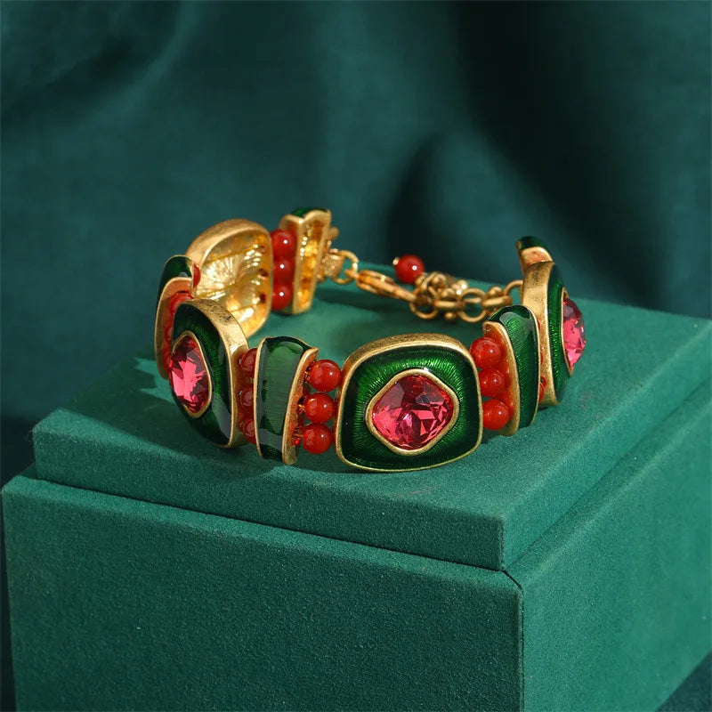 Vintage Arabic-Style Cushion-Cut Crystal & Rhinestone 4-Piece Jewellery Set — Gold Plated