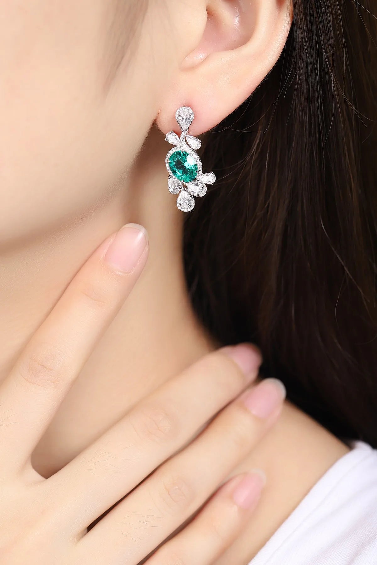 Gemfiori Anster High Quality S925 Lab Grown Emerald Earring Stud Dainty Gemstone Stud Earrings for Women Daily Wear Gift