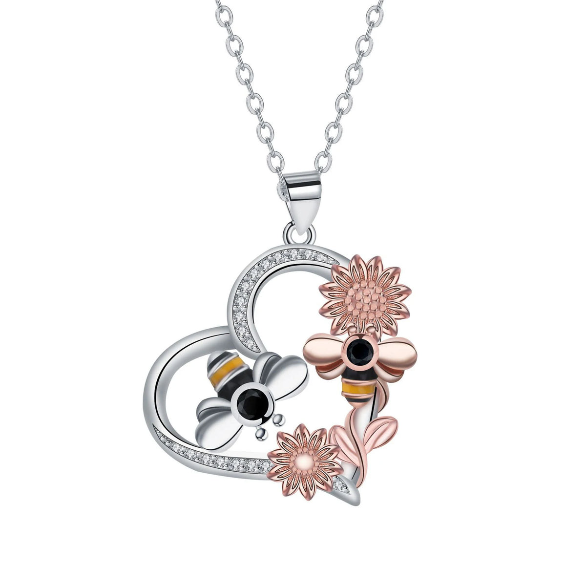 REDheart Silver Plated Heart Pendant Necklace Chai Dog Necklace Sunflower Necklace Bee Daisy Necklace Butterfly Necklace for Women Gift