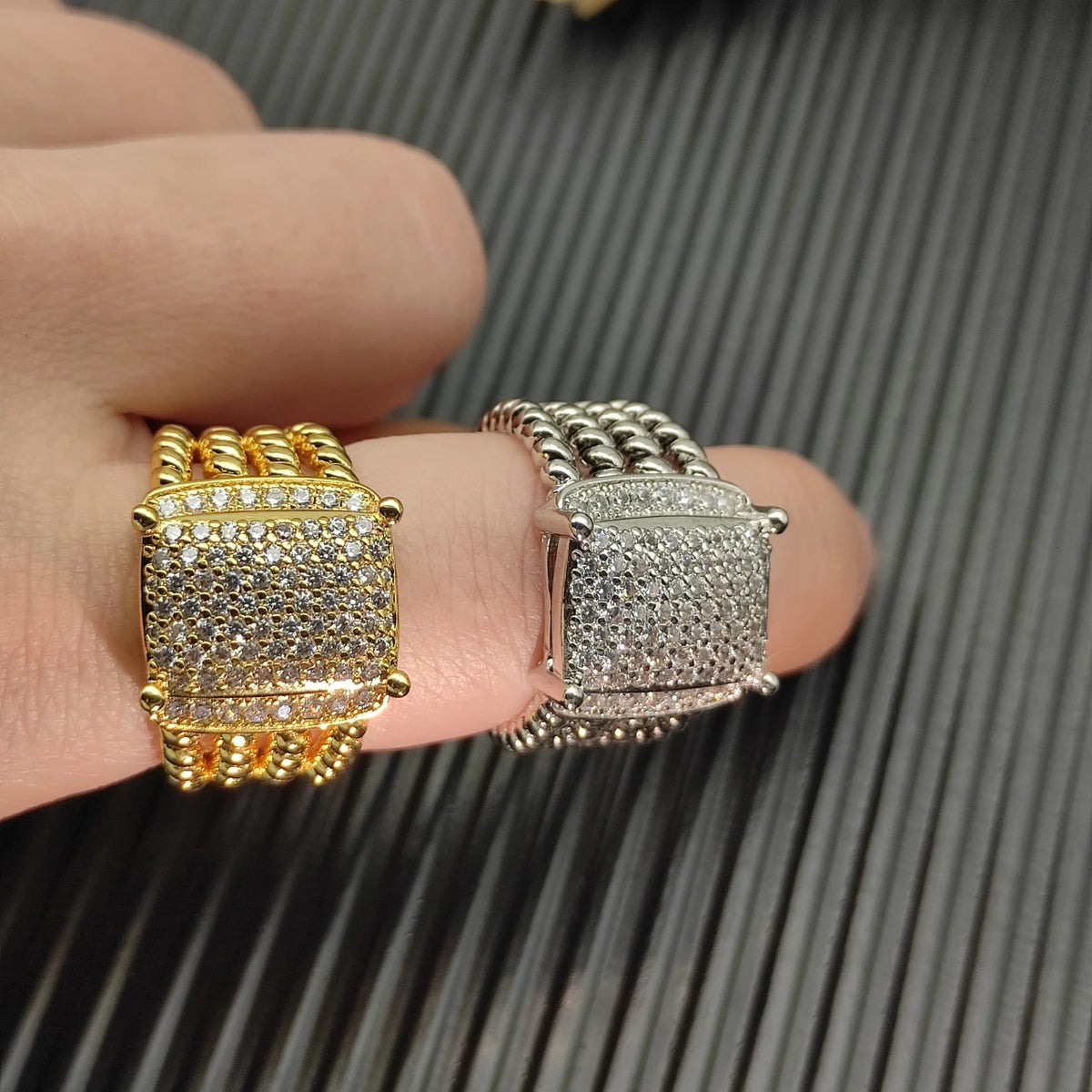 FASHIONISTA DY High-Quality Silver-Plated Large Full-Diamond Ring, Gold-Plated Large Colored Gemstone Ring, Jewelry