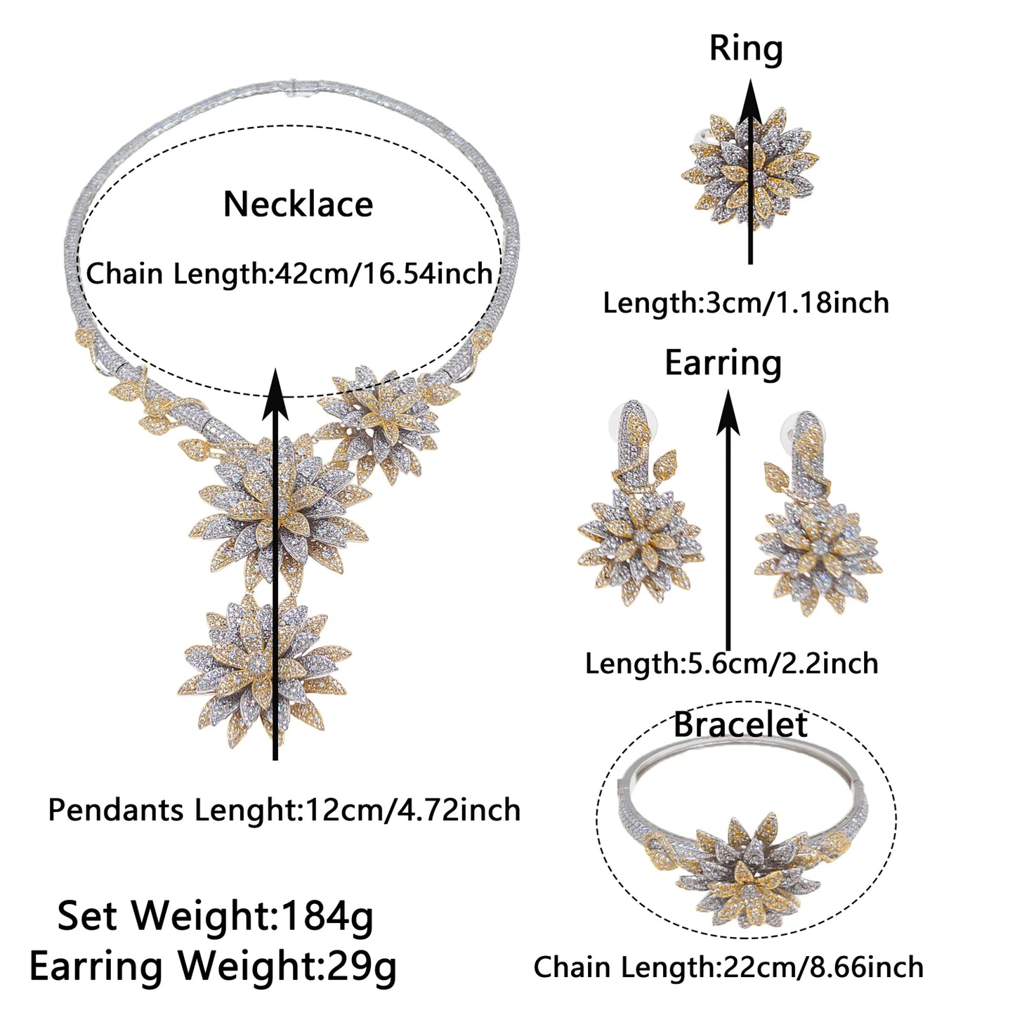 Zhuerrui Exquisite Charm Jewelry 4-piece Dubai Luxury Craft Diamond-set Flowers Dazzling and Touching Wedding GiftHZ24008232