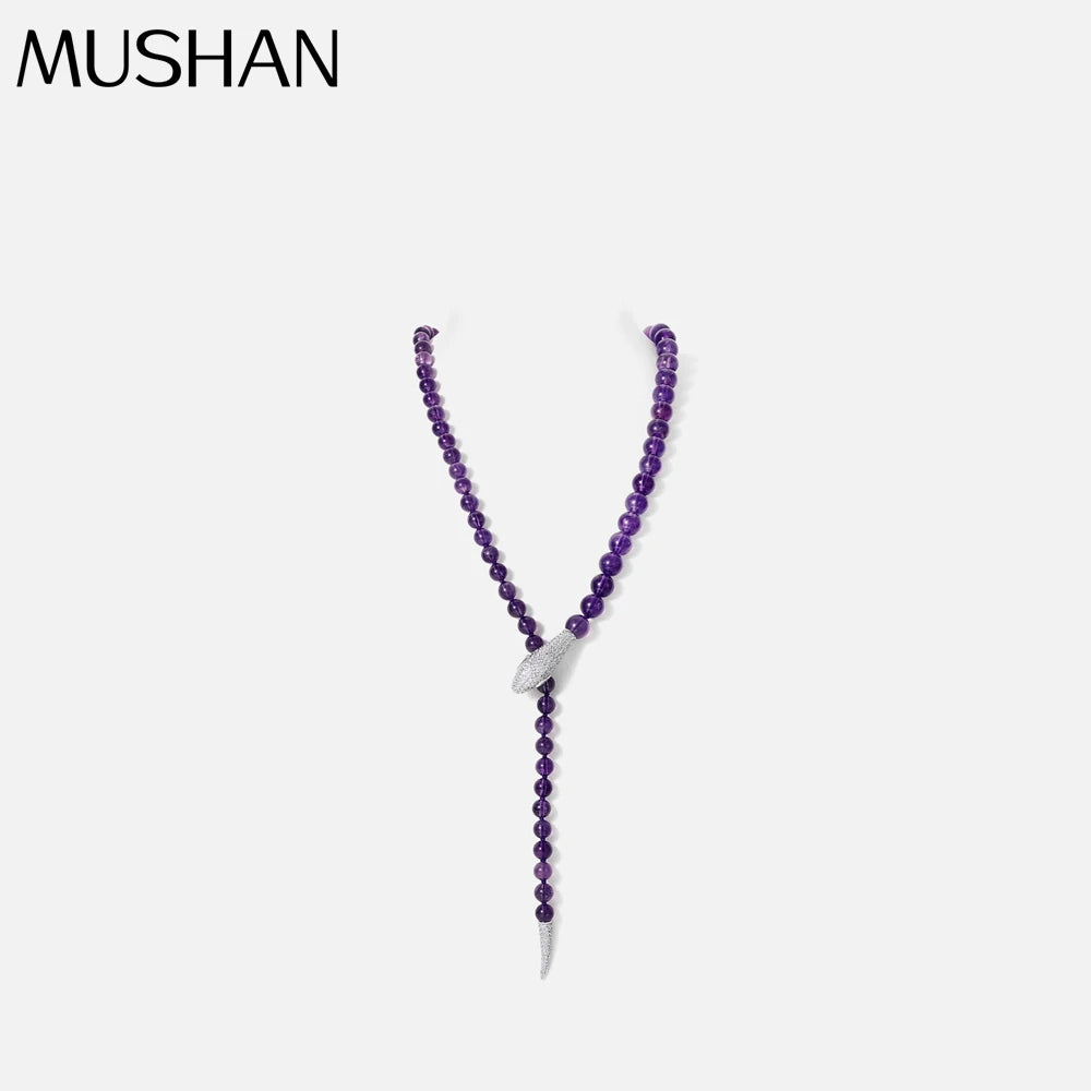 MUSHAN Jewelry Factory Natural Amethyst Spirit Snake Necklace S925 Silver Gold Plated High Carbon Diamond 8+6mm Beaded Necklace
