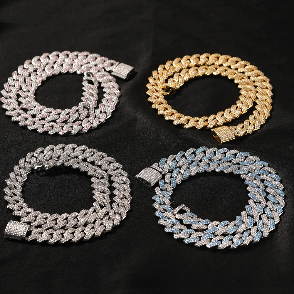 Luxury 13mm Iced Out Cuban Link Chain Necklace Hip-Hop Diamond Choker Brass Zircon Necklace Party Perfect Gift