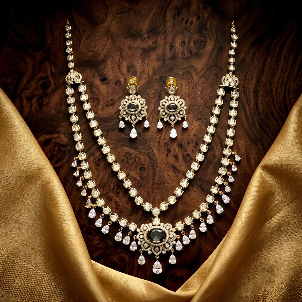 Royal Mehendi Heritage Bridal Necklace Set Pear Cut Mehandi Plated Wedding Party Premium Traditional Jewelry for Women Set