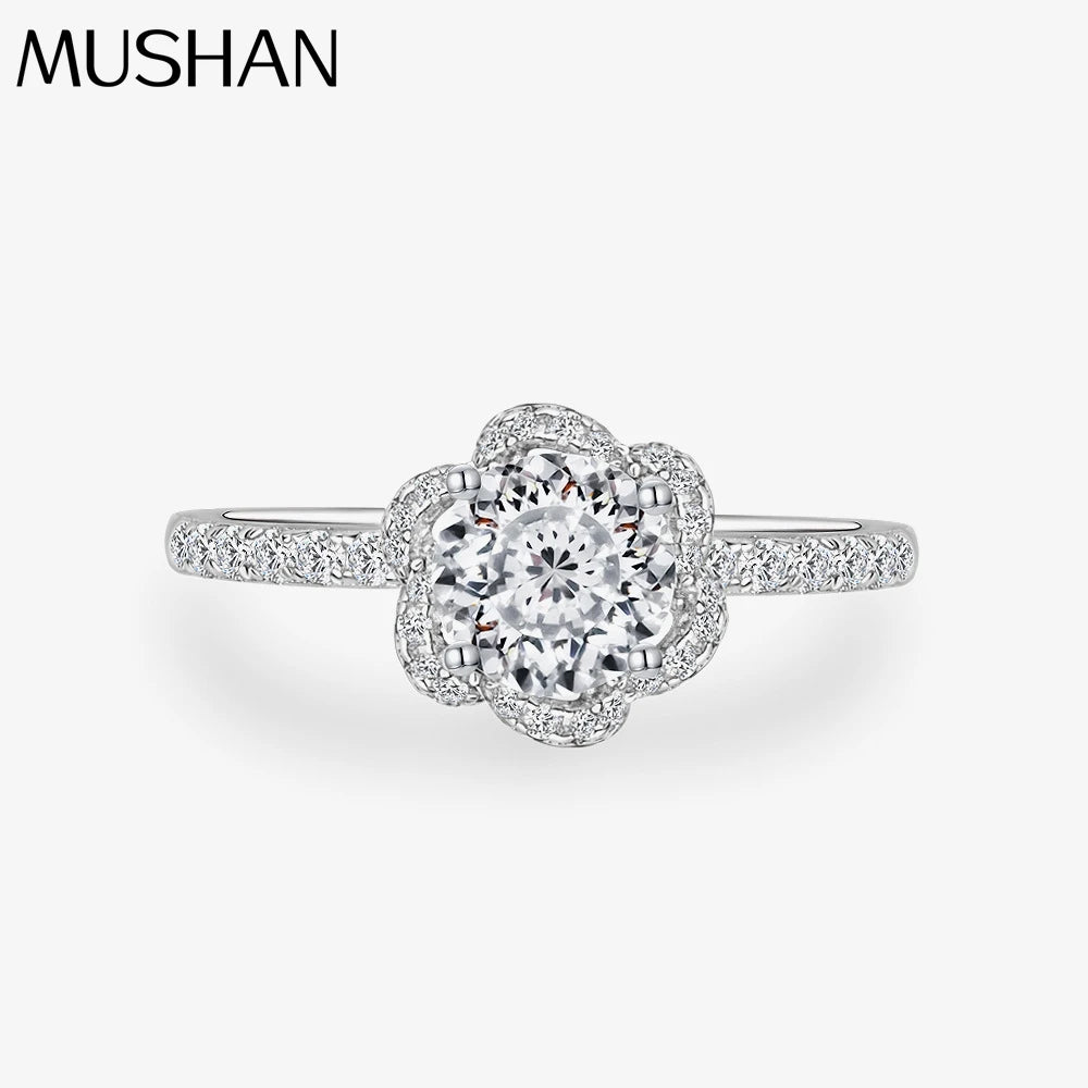MuShan Jewelry Factory Hot Selling S925 Sterling Silver 1Carat 6mm Round High Carbon Diamond Dating and Commuting Ring for Women
