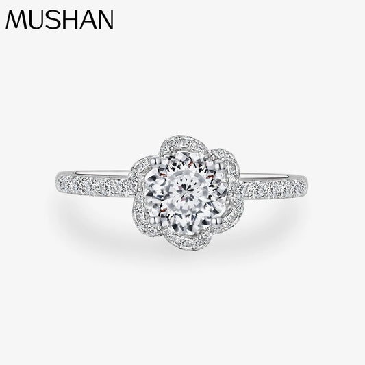 MuShan Jewelry Factory Hot Selling S925 Sterling Silver 1Carat 6mm Round High Carbon Diamond Dating and Commuting Ring for Women