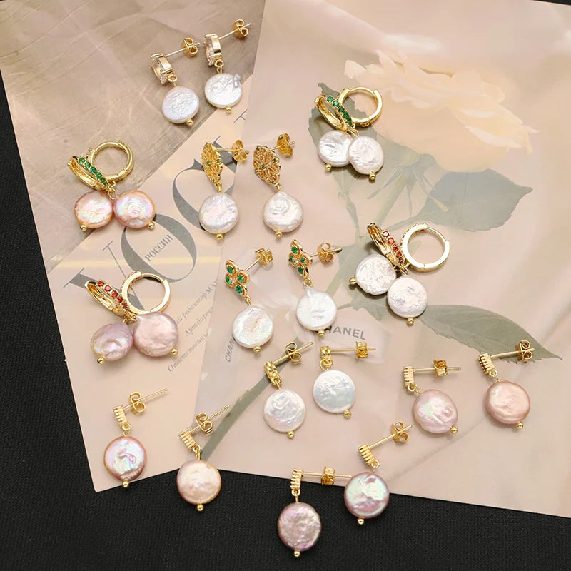 925 Silver High Sense Simple Pink Baroque Pearl Elegance Drop Earrings White Zircon for Women Fashion Wedding Jewelry