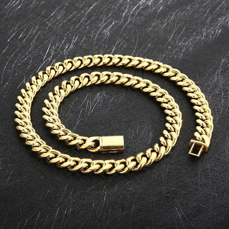 REBEL Men Stainless Steel Vintage Cuban Links 600mm Necklace&200mm Bracelet Jewelry Set