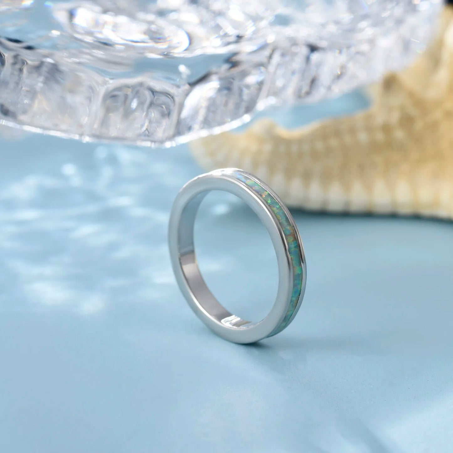 Silver Iridescent Opal Ring | Sleek Daily Fashion Band
