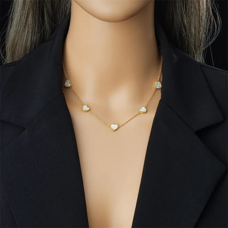 Gold White Heart Necklace, Earrings & Bracelet Jewellery Set | Pure Romance Fashion Set