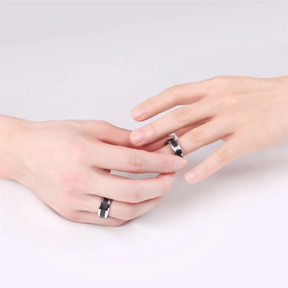 REBEL Black Carbon Fibre Inlay Tungsten Carbide Ring