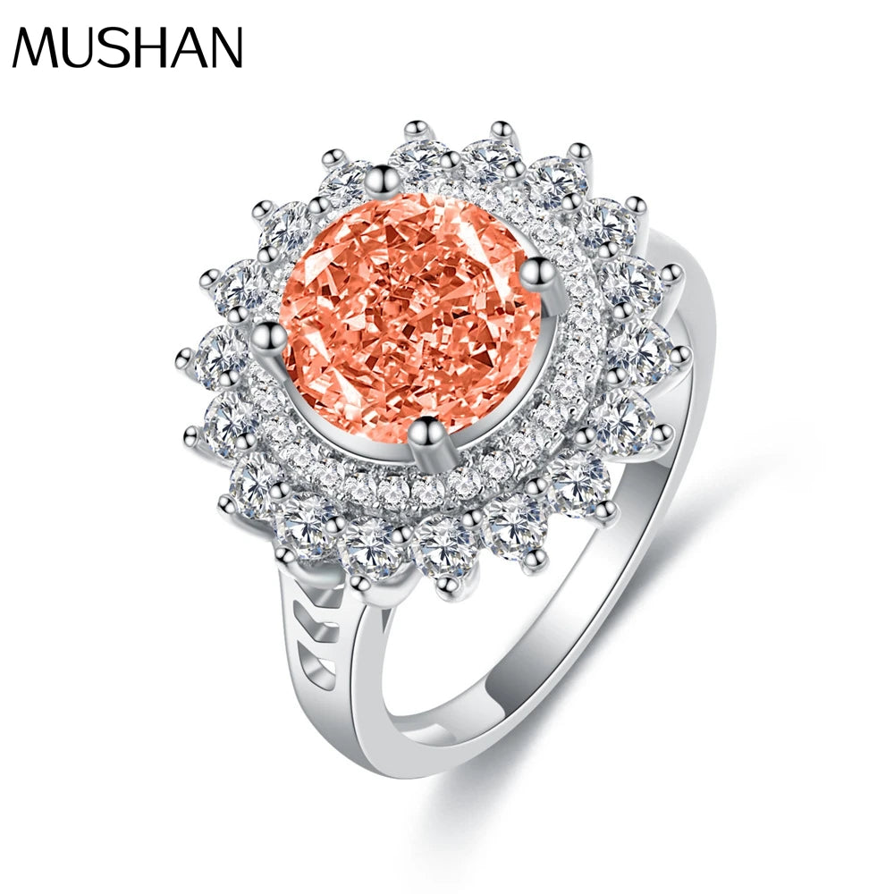 MuShan Jewelry Factory 5ct Papalacha 8mm Round Ice Flower Cut High Carbon Diamond S925 Pure Silver Ring Women Jewelry