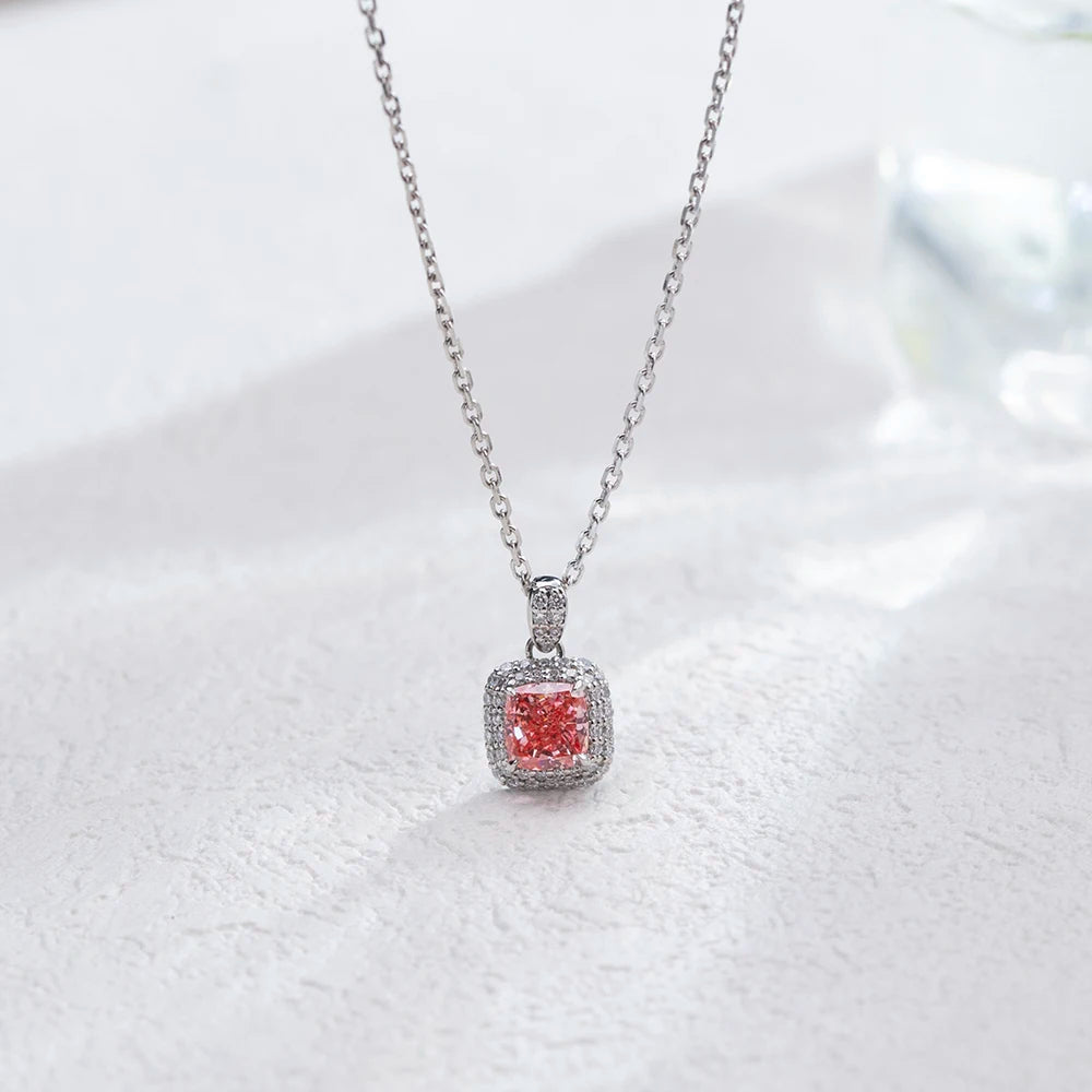 Gemfiori Stock Diamond Jewelry MSN-715 PT950 Luxury Pendant Necklace 0.83CT VS2 Cushion Cut Pink Lab Grown Diamond Necklace