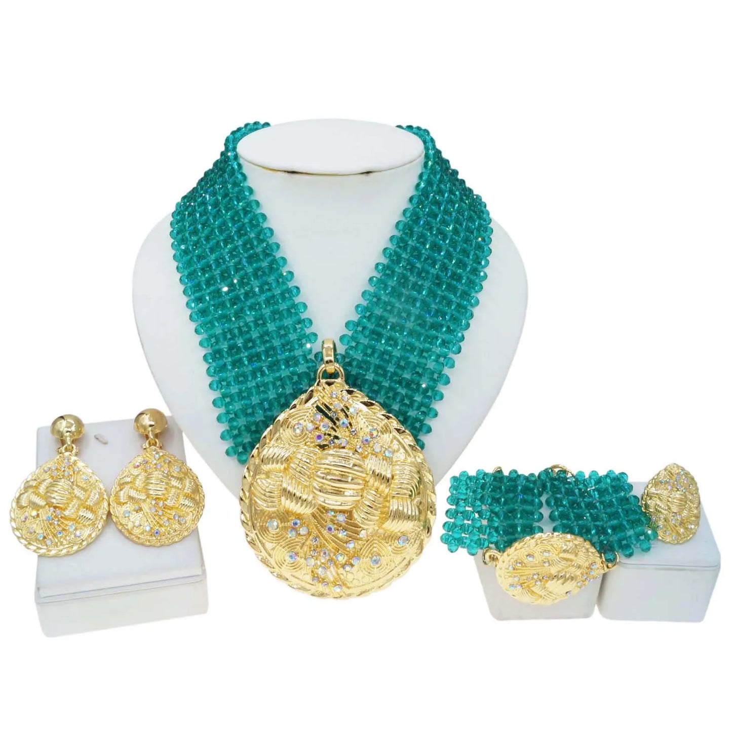 Zhuerrui Favors Women's Gold Jewelry Sets Blue Pearl Necklace Bracelet Jewelry Set Beautiful Bridal Costume Accessories H40034