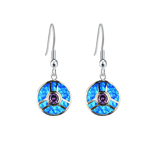 Stained-Glass Style Opal Drop Earrings - Blue Fire Opal & Amethyst Center | Artistic Daily Jewelry Bulk Gifts