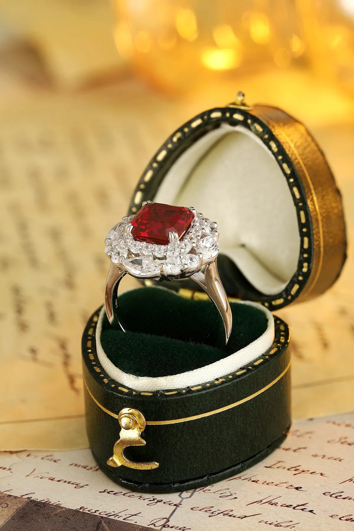 Gemfiori Hot Selling Asscher Cut Lab Grown Ruby Ring Sweet Elegant Vibe Fadeless Finish Premium Luxury High Grade Jewelry Piece