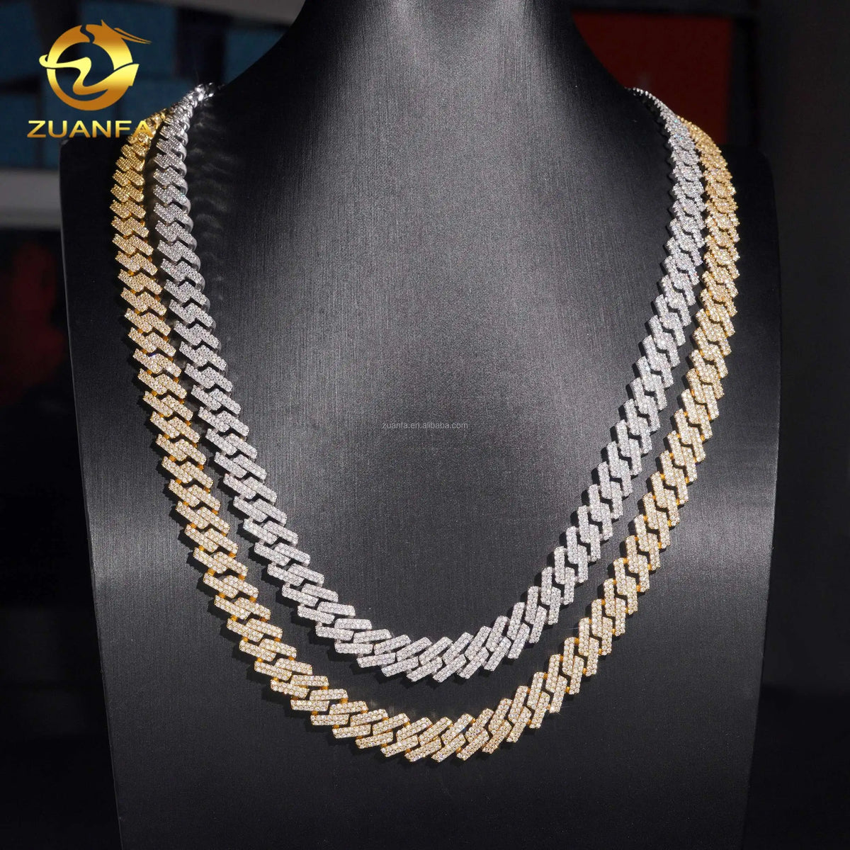 REBEL Best Selling Pass Diamond Tester 10mm Two Rows Brass Iced Out Hip Hop VVS1 Moissanite Diamond Cuban Link Chain & Bracelet Set