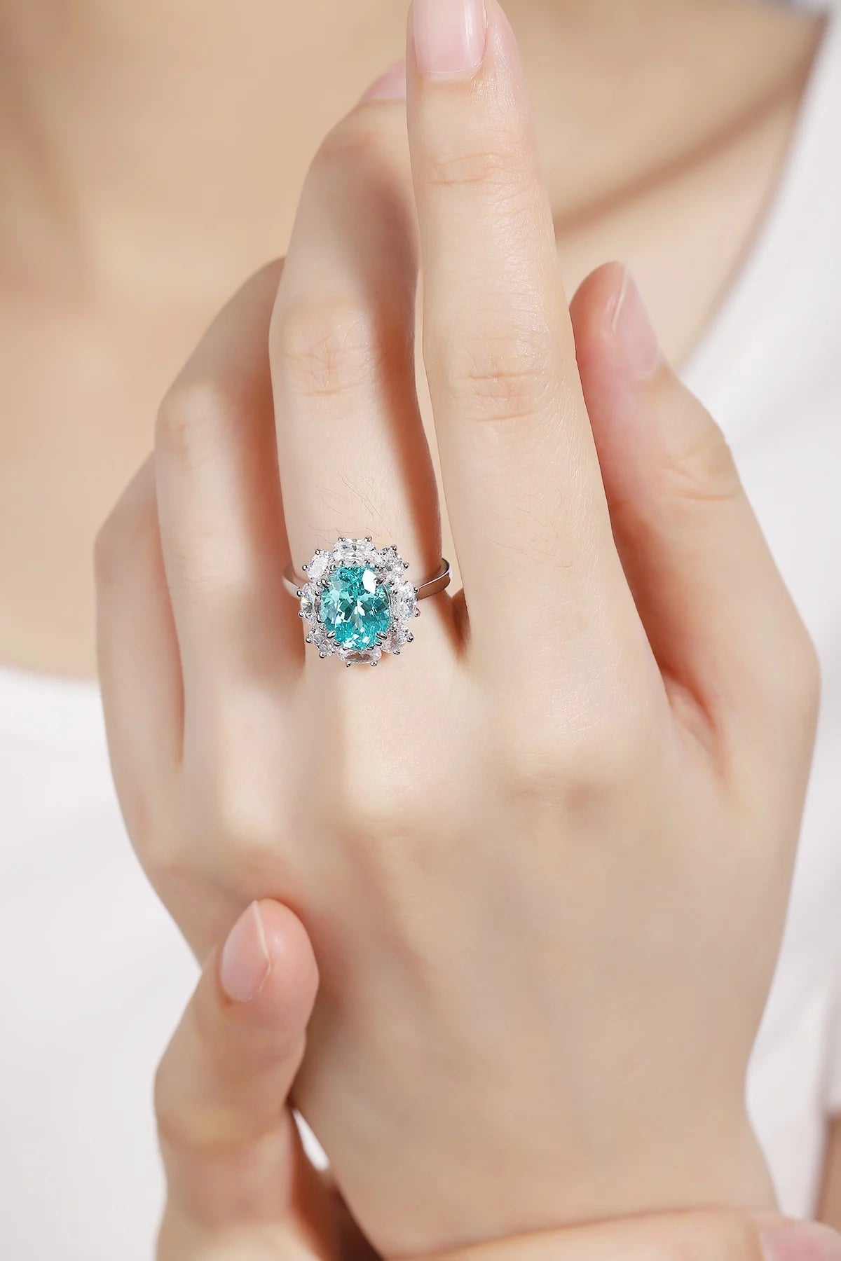 Gemfiori S925 Silver Cultivated Paraiba Ring Main Stone: 4.53CT Side Stones:2.71CT Weight: 4.36g