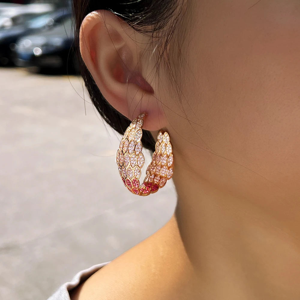 S&S Moon Feather CZ Pavé Double-Sided Hoop Earrings – Gold Plated – Collection
