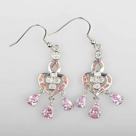 Delicate Pink Opal Brass Geometric Christian Pendant Earrings Hawaiian Style Trendy Minimalist Healing Gift Jewelry