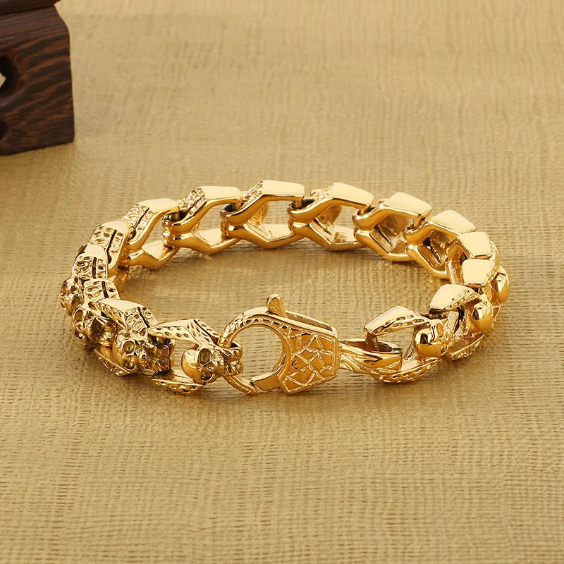 KALEN Premium Jewelry Fashion Bracelets Stainless Steel Punk Skull Links Bracelet Bangle for Men