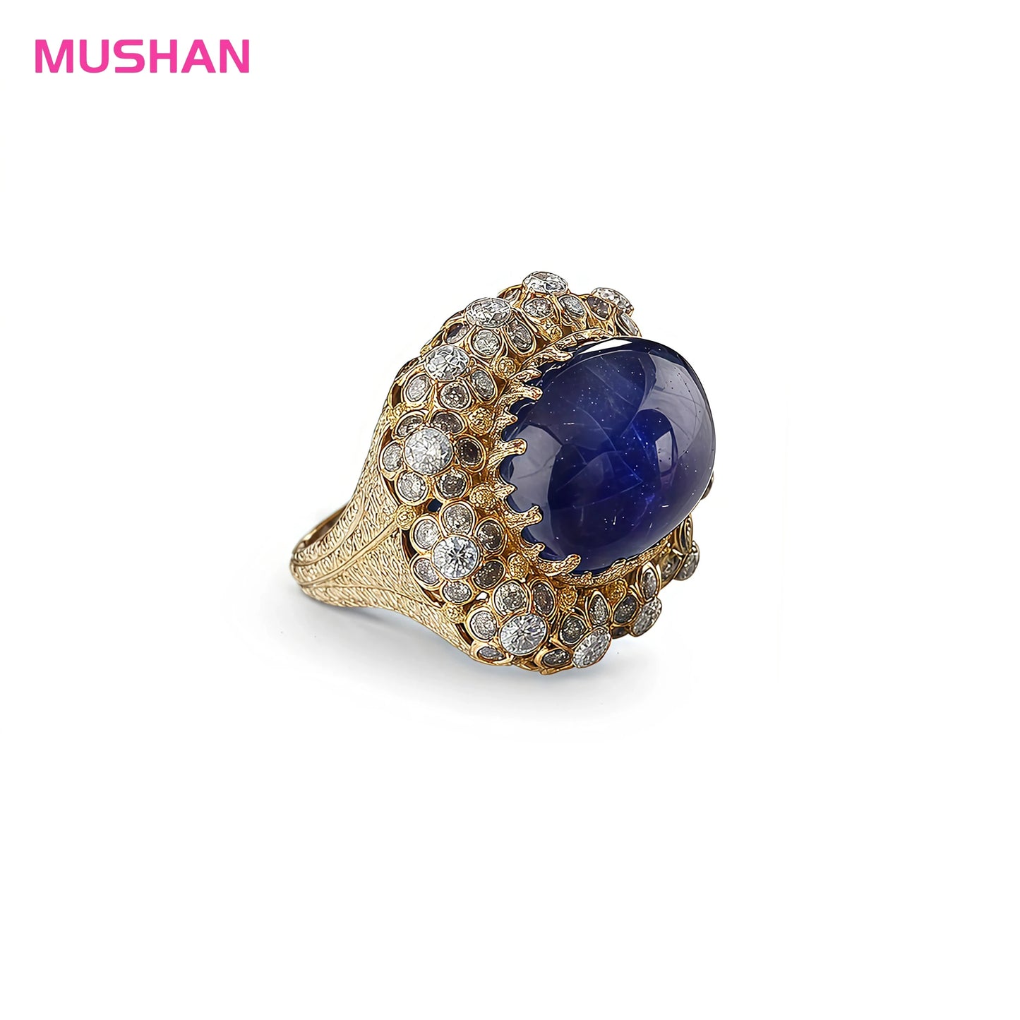 MUSHAN Jewelry Factory Direct Wholesale 8ct Blue Stones Carbon Diamond Luxury Pave Setting Rings 925 Sterling Silver Ring