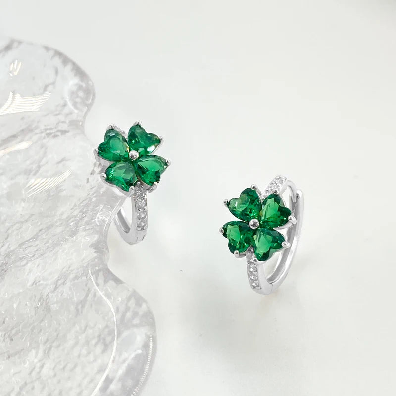 ArtistA Yinshiqi 925 Silver Jewelry Set for Women 18K Gold Plated Flower Green Zircon Hoop Earrings Necklace Bracelet Parties Weddings