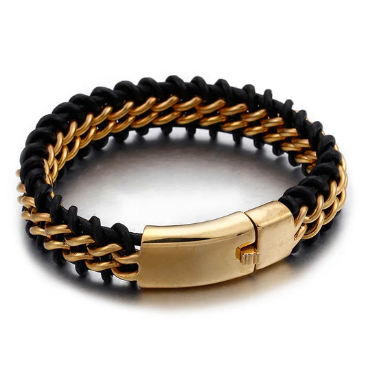 KALEN Leather Titanium Braided  Bracelet Bigiotteria in Acciaio Inox Bracciali for Men