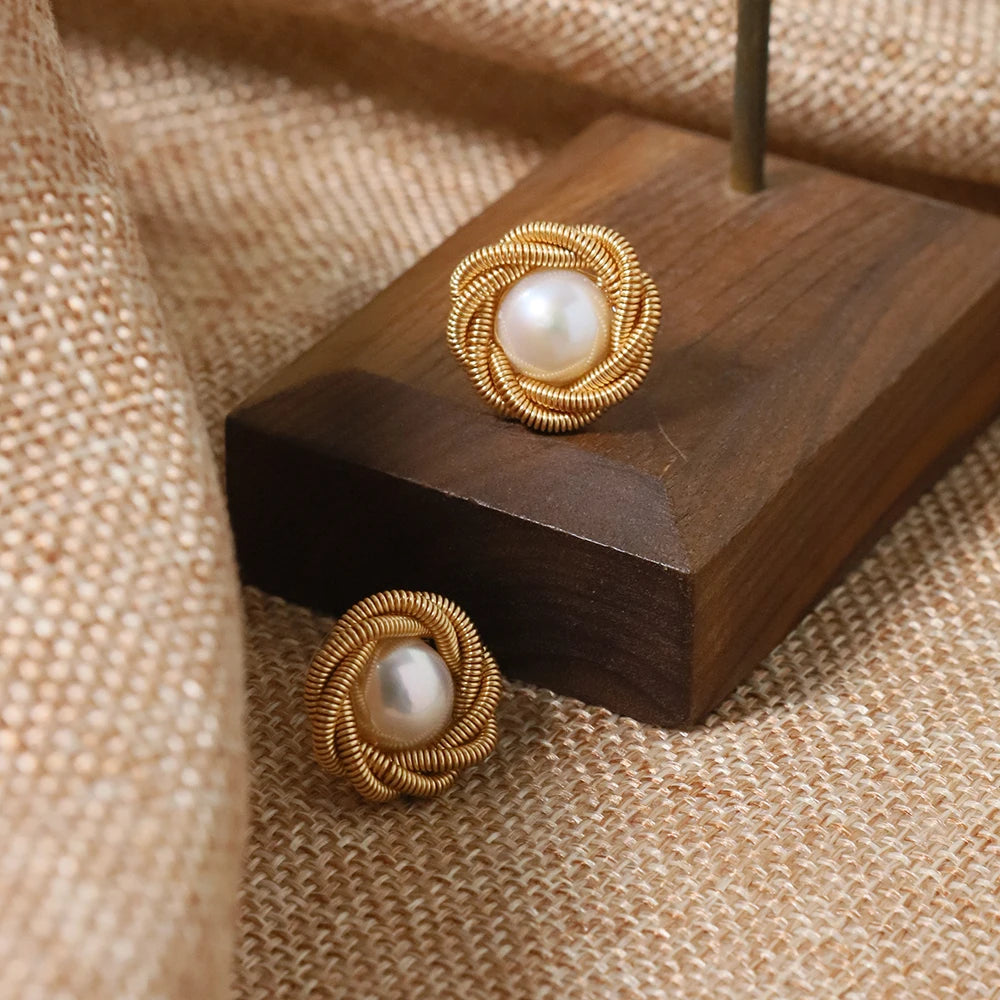 Natural Freshwater Pearl Gold Wire Lace Earrings Korean Style Women Luxury Jewelry Fashion Ladies and Girls Gift GE1566
