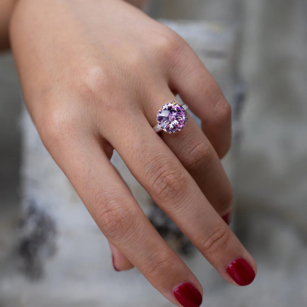 MuShan Jewelry Factory Popular 6ct Round 12mm5A High Carbon Diamond Ring Simulation Diamond Ring in Europe and America