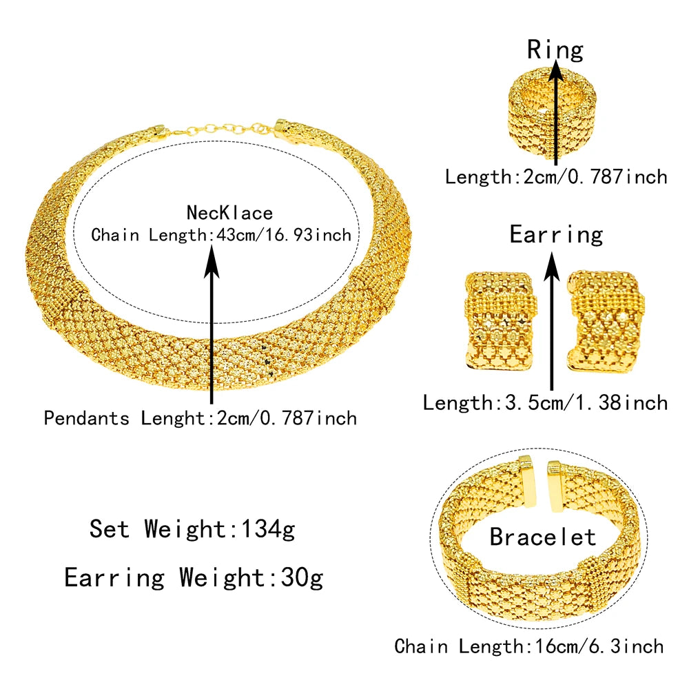 Zhuerrui Italian Jewelry Set Brazilian Gold Plated Brass Jewelry Sets Wedding Party Necklace Bracelet Earrings Ring Jewellery