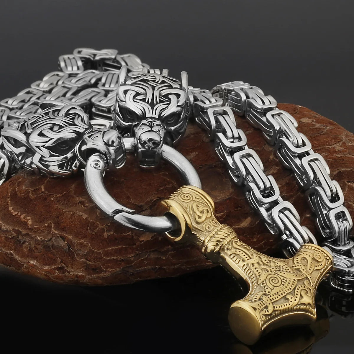 Wholesale Men's Stainless Steel Punk Pendant Necklace Gold Plated Thor Hammer Mjolnir for Mens Jewelry