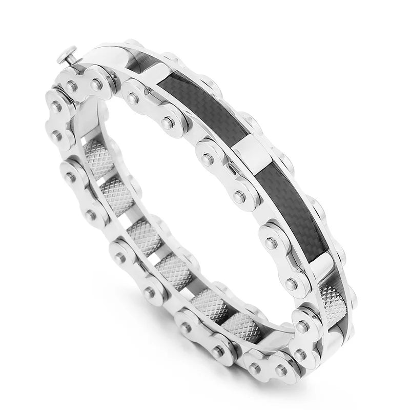 KALEN Casual Gold/Silver/Black Stainless Steel Biker Chain Open Bangle Bracelet