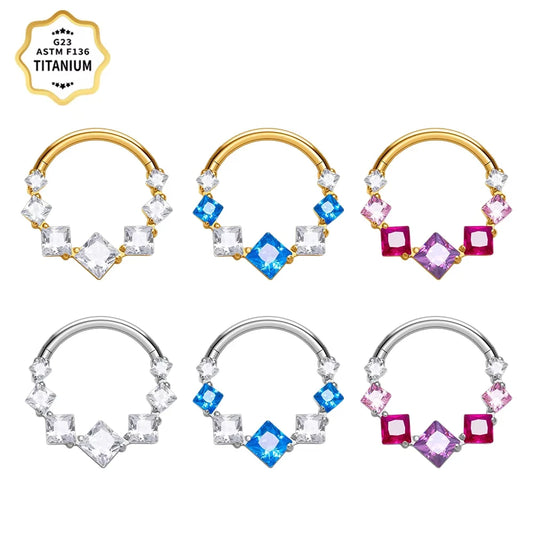 1Pcs Wholesale ASTM F136 Titanium Colorful Square Zircon 16G Nose Ring Hoop Cartilage Earrings Fashion Body Piercing Jeweley