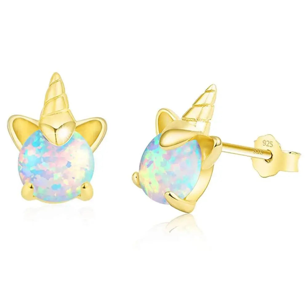 Western Minimalist Style S925 Silver Aobao Opal Unicorn Earrings Platinum-Plated Sterling Silver Viral Studs